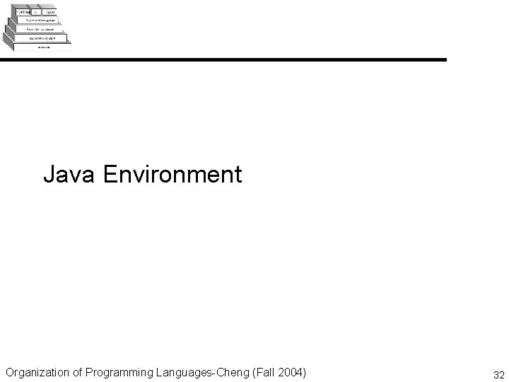 Java Environment Organization of Programming Languages-Cheng (Fall 2004) 32 
