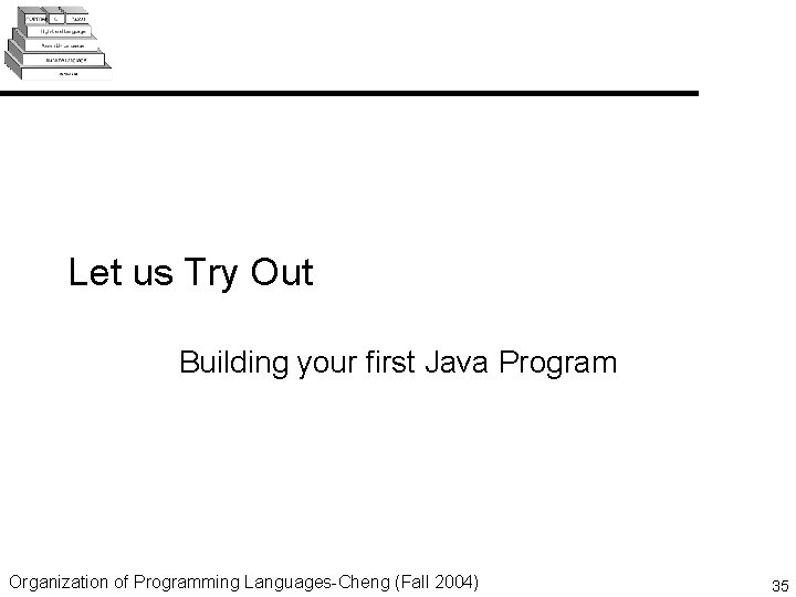 Let us Try Out Building your first Java Program Organization of Programming Languages-Cheng (Fall