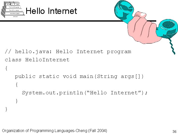 Hello Internet // hello. java: Hello Internet program class Hello. Internet { public static