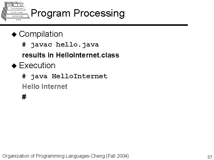 Program Processing u Compilation # javac hello. java results in Hello. Internet. class u