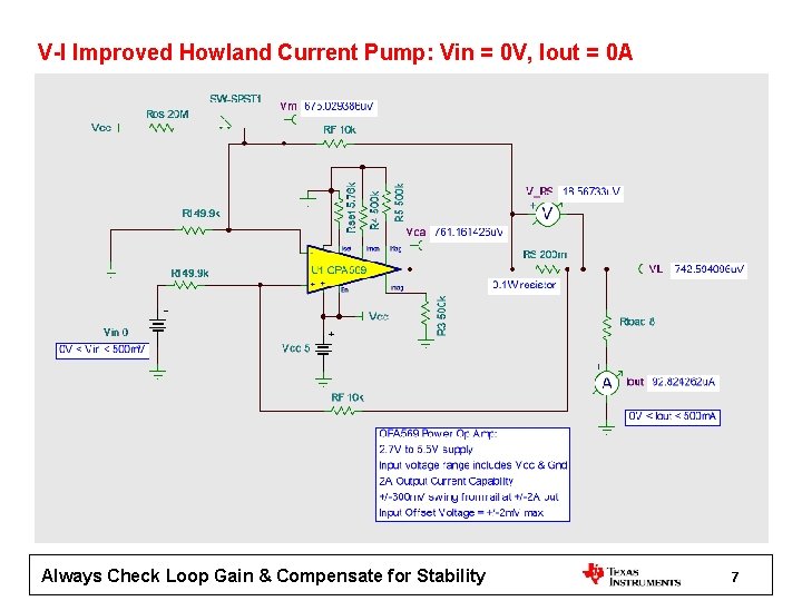 V-I Improved Howland Current Pump: Vin = 0 V, Iout = 0 A Always V-I Improved Howland Current Pump: Vin = 0 V, Iout = 0 A Always