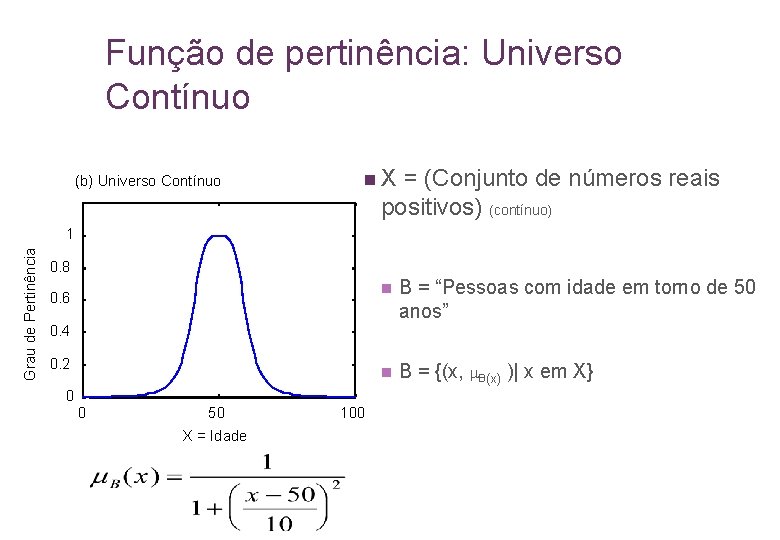 Função de pertinência: Universo Contínuo (b) Universo Contínuo n. X = (Conjunto de números