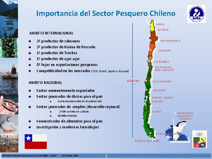 Importancia del Sector Pesquero Chileno ARICA IQUIQUE AMBITO INTERNACIONAL 2º productor de salmones 2º