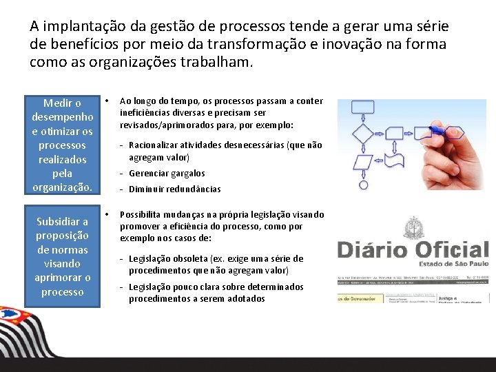 A implantação da gestão de processos tende a gerar uma série de benefícios por