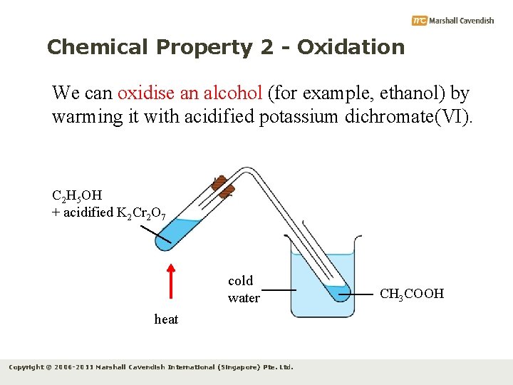Chemical Property 2 - Oxidation We can oxidise an alcohol (for example, ethanol) by