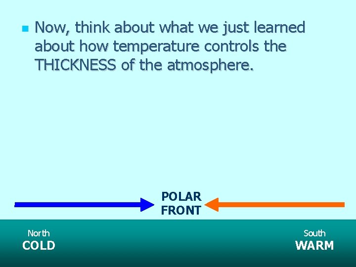 Now, think about what we just learned about how temperature controls the THICKNESS Now, think about what we just learned about how temperature controls the THICKNESS