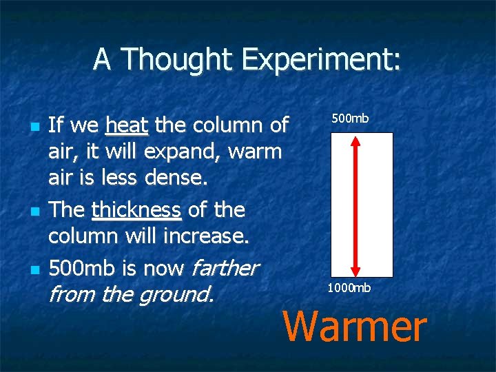 A Thought Experiment: If we heat the column of air, it will expand, warm A Thought Experiment: If we heat the column of air, it will expand, warm