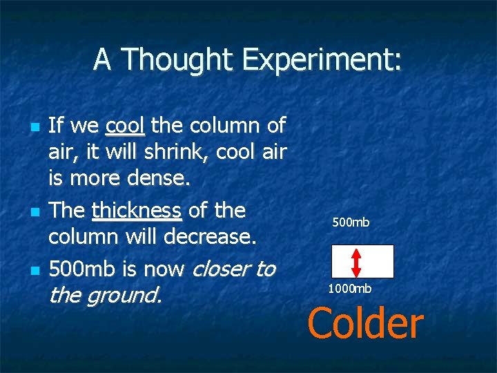 A Thought Experiment: If we cool the column of air, it will shrink, cool