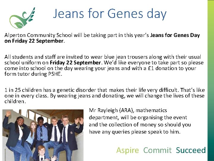 Jeans for Genes day Alperton Community School will be taking part in this year’s