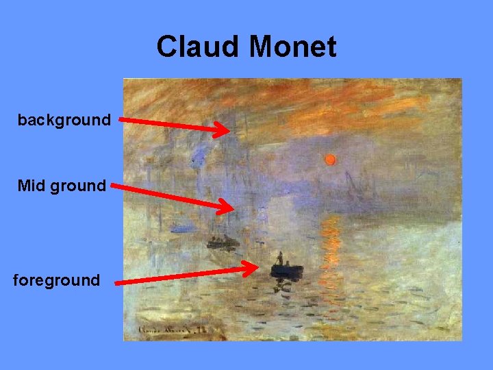 Claud Monet background Mid ground foreground 