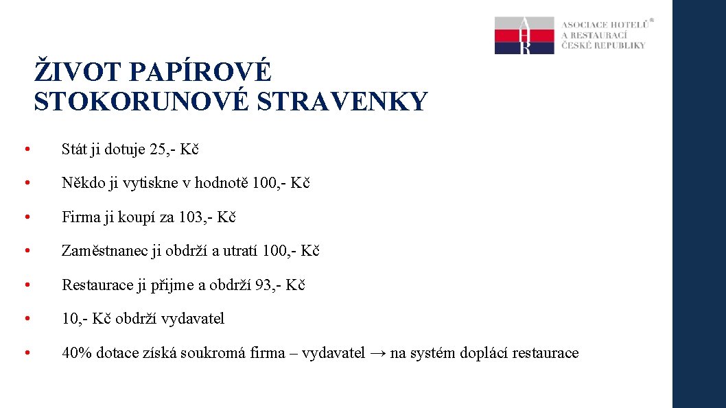 ŽIVOT PAPÍROVÉ STOKORUNOVÉ STRAVENKY • Stát ji dotuje 25, - Kč • Někdo ji