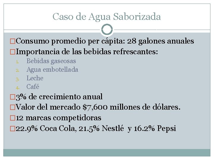 Caso de Agua Saborizada �Consumo promedio per cápita: 28 galones anuales �Importancia de las Caso de Agua Saborizada �Consumo promedio per cápita: 28 galones anuales �Importancia de las