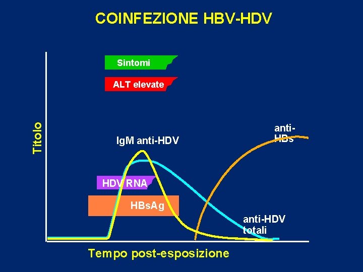 COINFEZIONE HBV-HDV Sintomi Titolo ALT elevate Ig. M anti-HDV anti. HBs HDV RNA HBs.