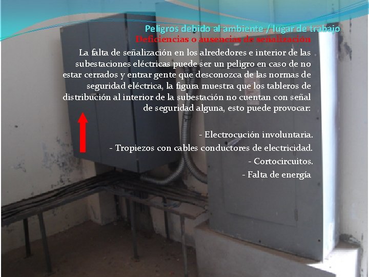 Peligros debido al ambiente / lugar de trabajo Deficiencias o ausencias de señalización La