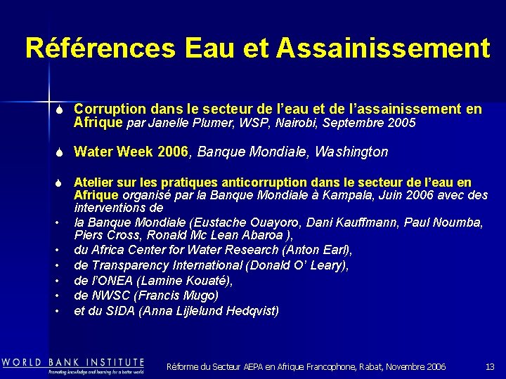 Références Eau et Assainissement S Corruption dans le secteur de l’eau et de l’assainissement