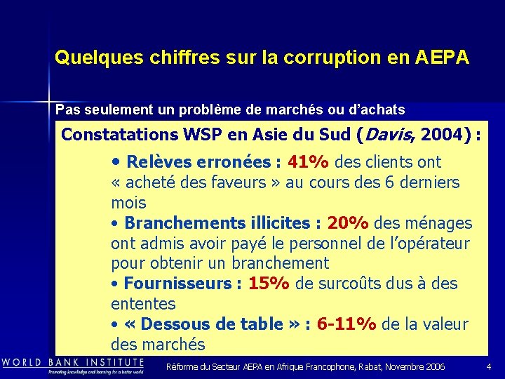 Quelques chiffres sur la corruption en AEPA Pas seulement un problème de marchés ou