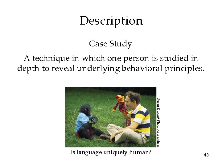 Description Case Study A technique in which one person is studied in depth to