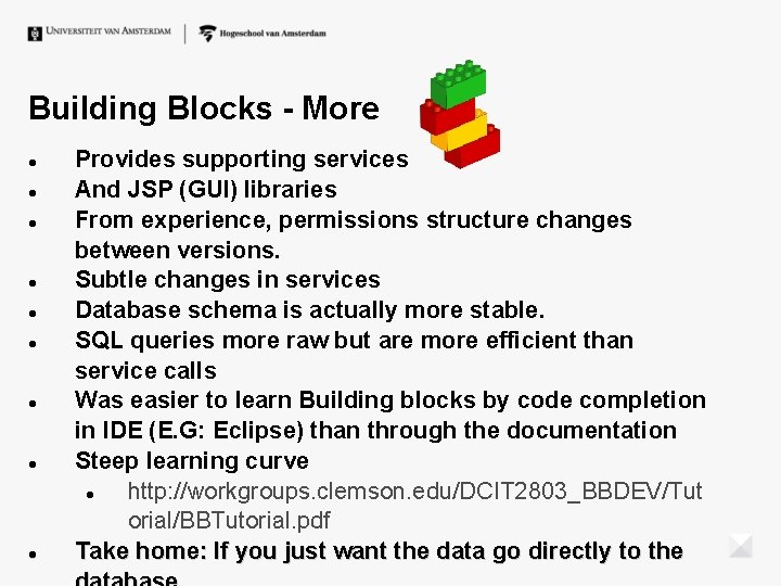 Building Blocks - More Provides supporting services And JSP (GUI) libraries From experience, permissions Building Blocks - More Provides supporting services And JSP (GUI) libraries From experience, permissions