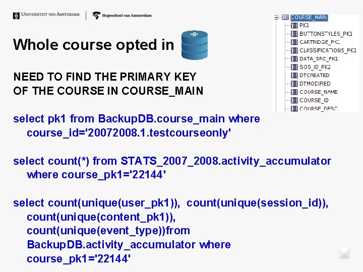 Whole course opted in NEED TO FIND THE PRIMARY KEY OF THE COURSE IN Whole course opted in NEED TO FIND THE PRIMARY KEY OF THE COURSE IN