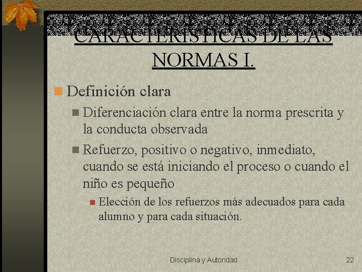 CARACTERÍSTICAS DE LAS NORMAS I. n Definición clara n Diferenciación clara entre la norma