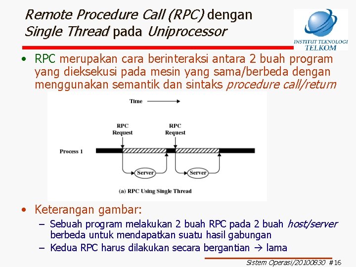 Remote Procedure Call (RPC) dengan Single Thread pada Uniprocessor • RPC merupakan cara berinteraksi