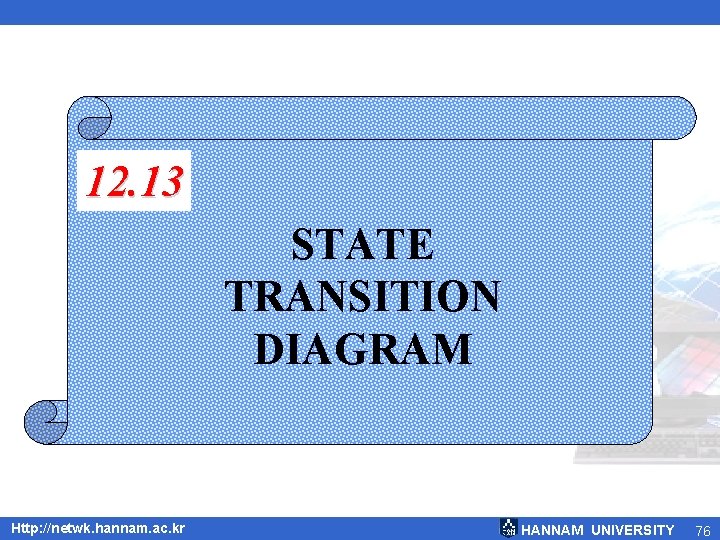 12. 13 STATE TRANSITION DIAGRAM Http: //netwk. hannam. ac. kr HANNAM UNIVERSITY 76 