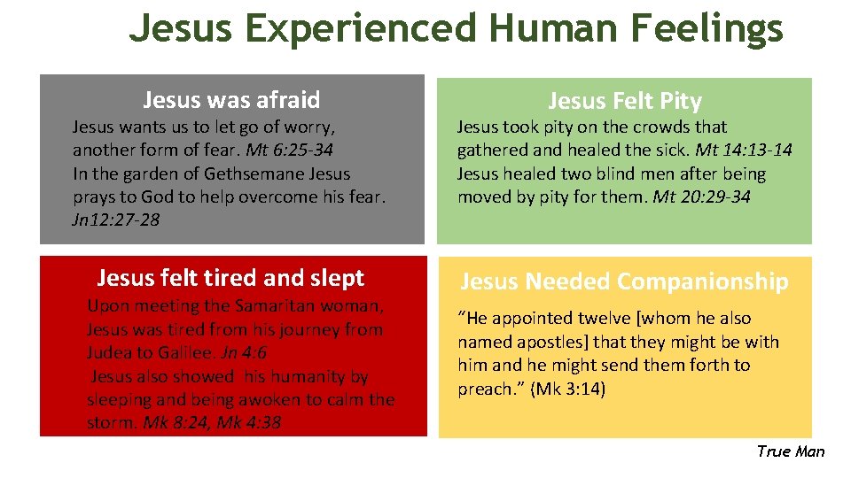 Jesus Experienced Human Feelings Jesus was afraid Jesus Felt Pity Jesus wants us to