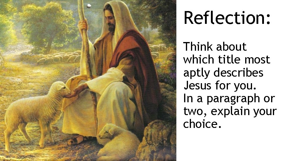 Reflection: Think about which title most aptly describes Jesus for you. In a paragraph