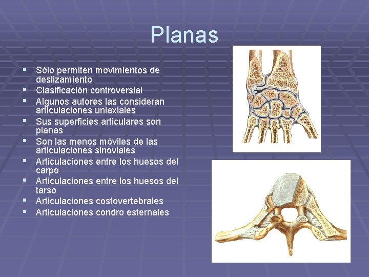 Planas § Sólo permiten movimientos de § § § § deslizamiento Clasificación controversial Algunos Planas § Sólo permiten movimientos de § § § § deslizamiento Clasificación controversial Algunos