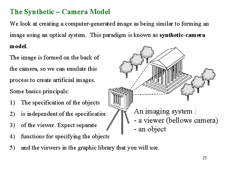 The Synthetic – Camera Model We look at creating a computer-generated image as being