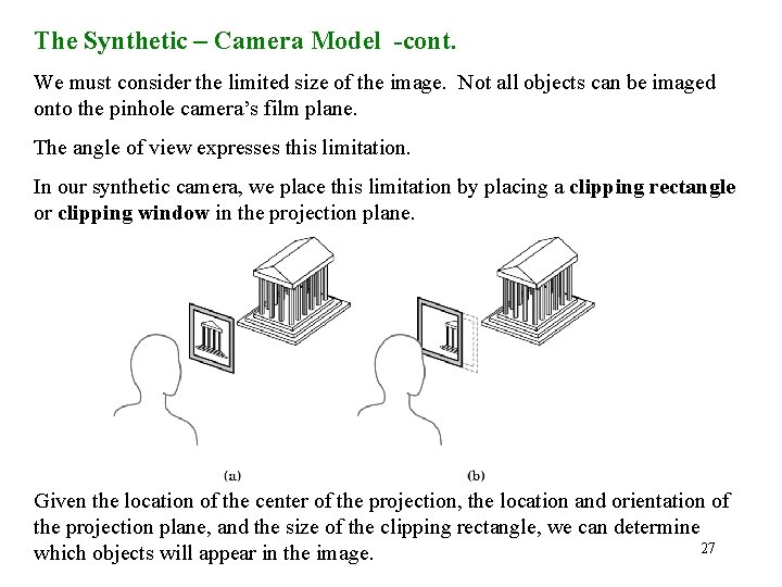 The Synthetic – Camera Model -cont. We must consider the limited size of the