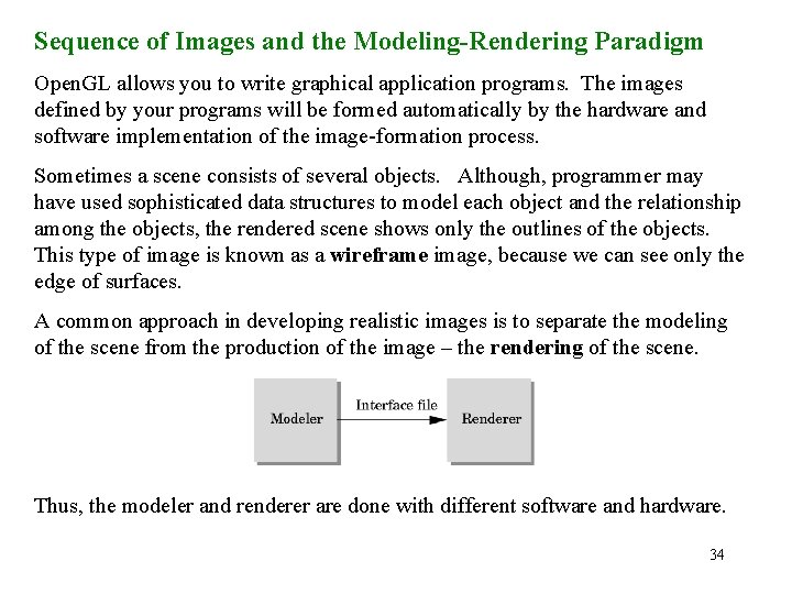 Sequence of Images and the Modeling-Rendering Paradigm Open. GL allows you to write graphical