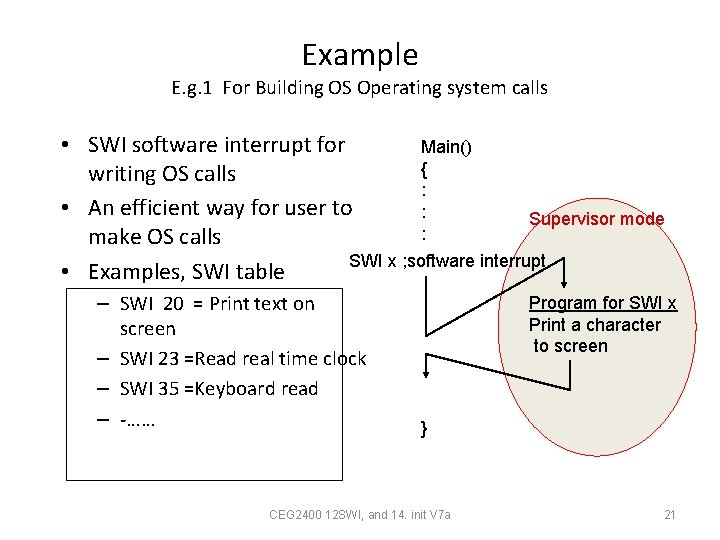 Example E. g. 1 For Building OS Operating system calls • SWI software interrupt