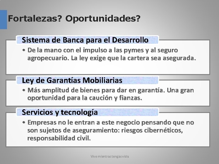 Fortalezas? Oportunidades? Sistema de Banca para el Desarrollo • De la mano con el