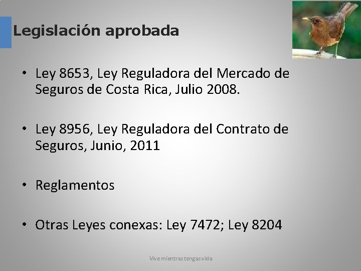 Legislación aprobada • Ley 8653, Ley Reguladora del Mercado de Seguros de Costa Rica,