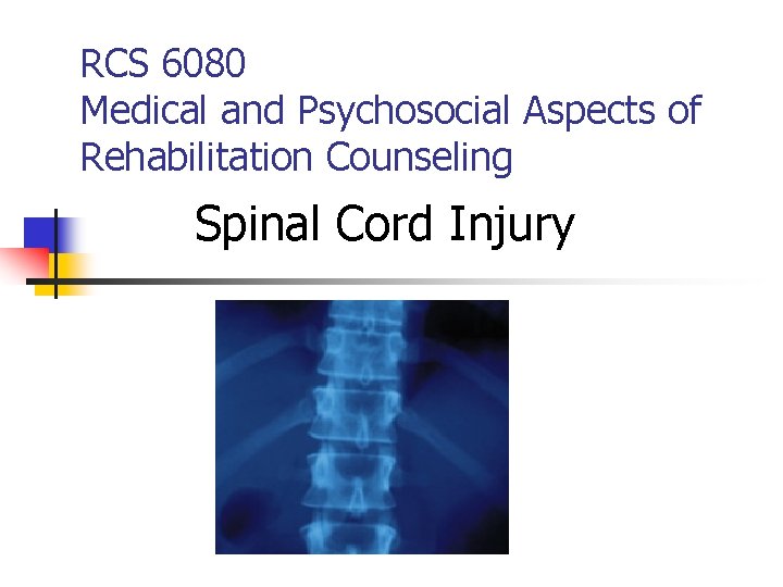 RCS 6080 Medical and Psychosocial Aspects of Rehabilitation Counseling Spinal Cord Injury 