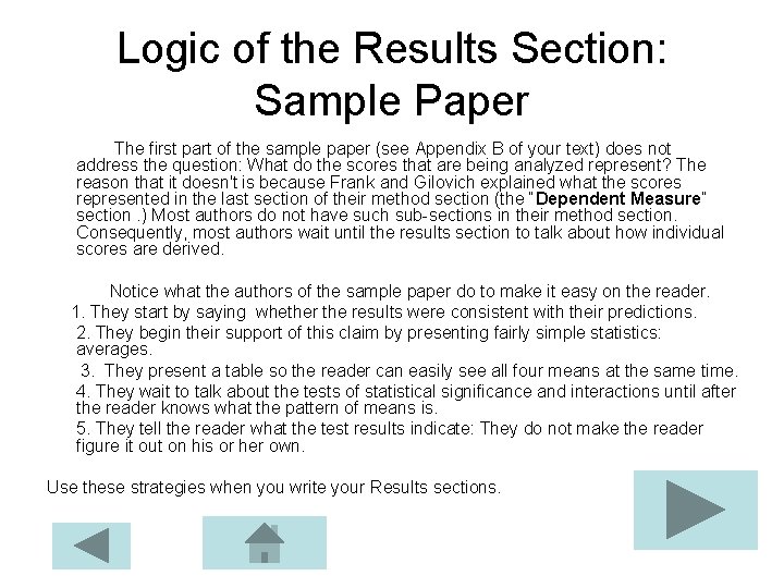 Logic of the Results Section: Sample Paper The first part of the sample paper Logic of the Results Section: Sample Paper The first part of the sample paper