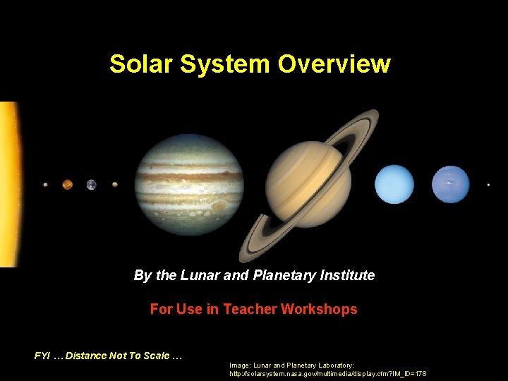 Solar System Overview By the Lunar and Planetary Institute For Use in Teacher Workshops