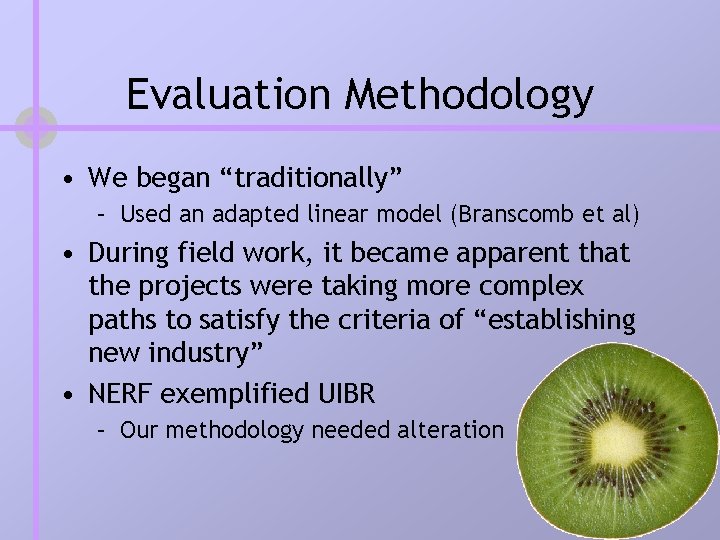 Evaluation Methodology • We began “traditionally” – Used an adapted linear model (Branscomb et Evaluation Methodology • We began “traditionally” – Used an adapted linear model (Branscomb et