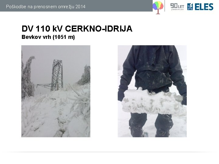 Poškodbe na prenosnem omrežju 2014 DV 110 k. V CERKNO-IDRIJA Bevkov vrh (1051 m)