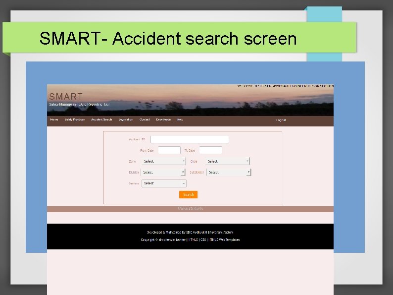 SMART- Accident search screen 