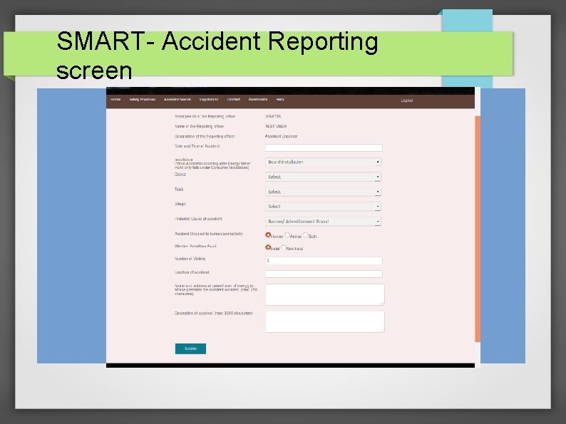 SMART- Accident Reporting screen 