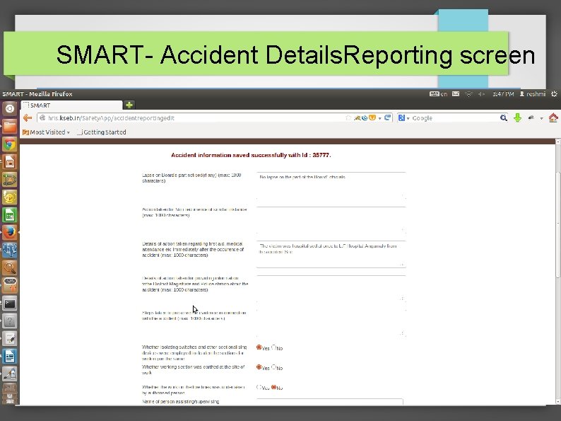 SMART- Accident Details. Reporting screen 