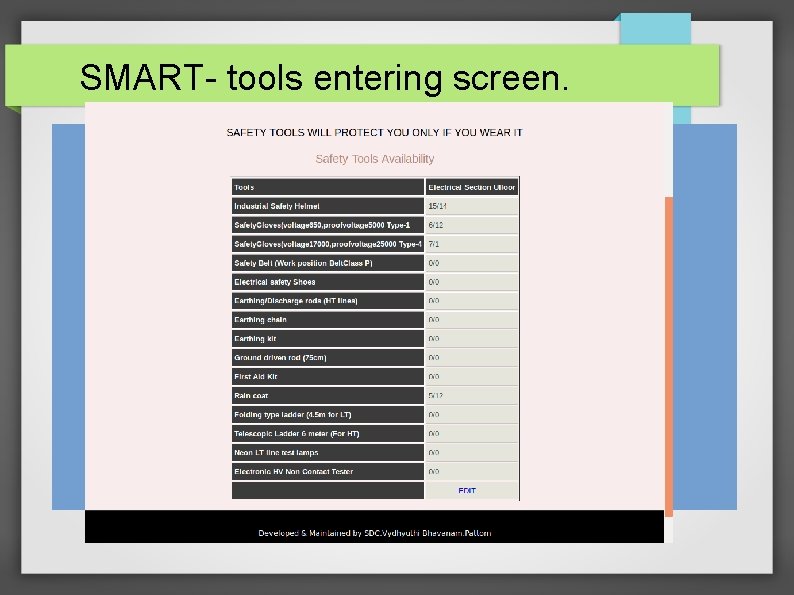 SMART- tools entering screen. 