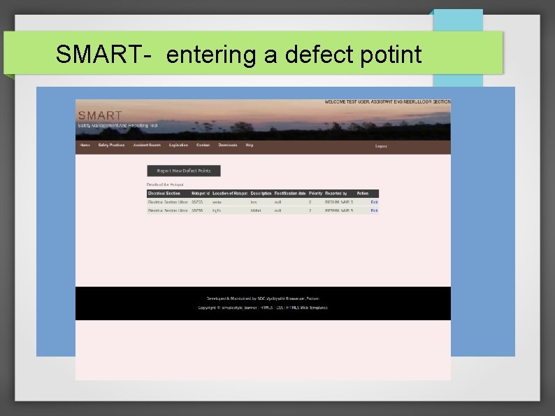 SMART- entering a defect potint 