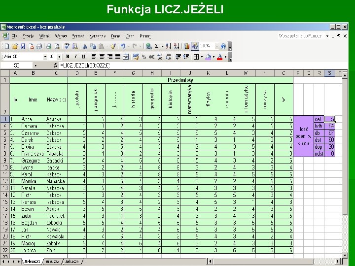 Funkcja LICZ. JEŻELI 