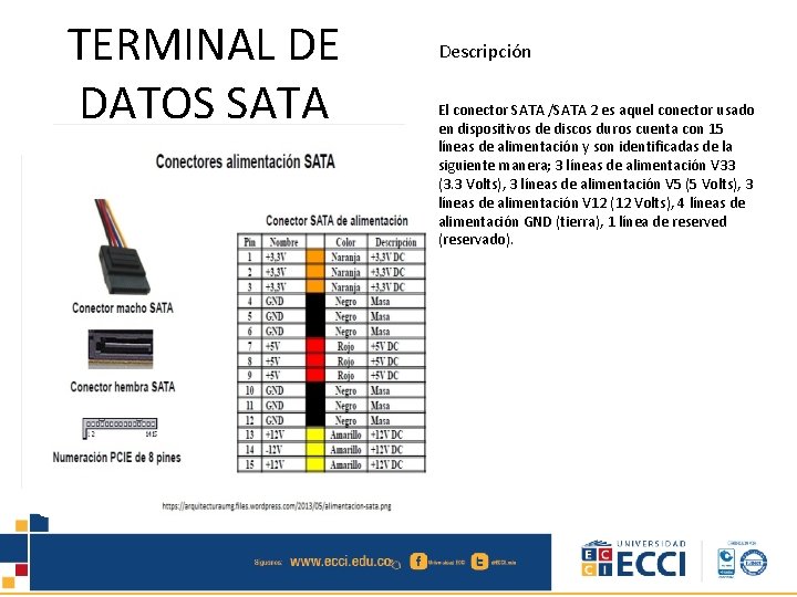 TERMINAL DE DATOS SATA Descripción El conector SATA /SATA 2 es aquel conector usado