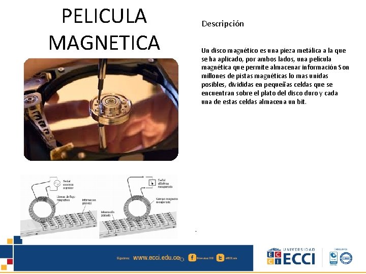 PELICULA MAGNETICA Descripción Un disco magnético es una pieza metálica a la que se