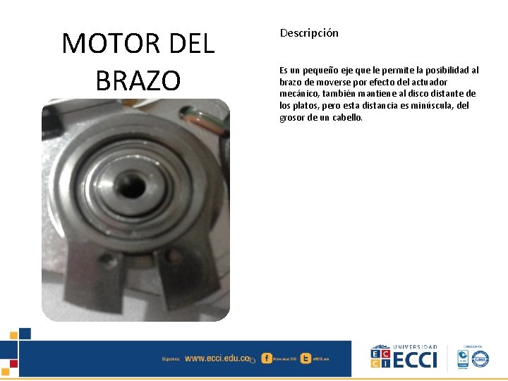 MOTOR DEL BRAZO Descripción Es un pequeño eje que le permite la posibilidad al