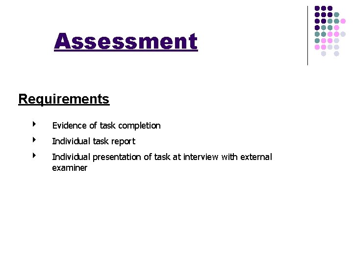 Assessment Requirements 4 Evidence of task completion 4 Individual task report 4 Individual presentation